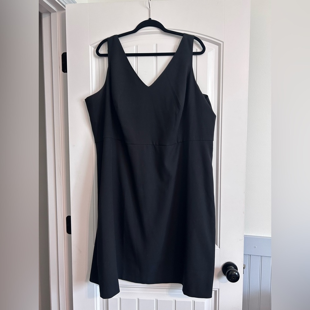 LOFT Black Sheath Midi Dress V-Neck Sleeveless